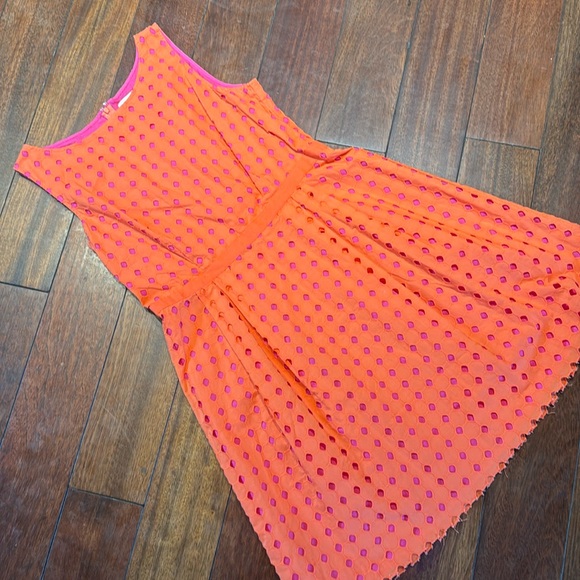 LOFT Dresses & Skirts - LOFT Orange Eyelet Midi Dress with Pink Underlay